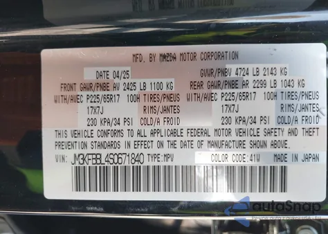 2025 Mazda Cx-5 2.5 S Select z USA, uszkodzony, nr VIN JM3KFBBL4S0671840